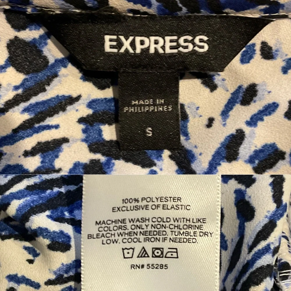 Express Multicolor Abstract Ruffle Smocked Long Sleeve Top Small - Picture 6 of 7